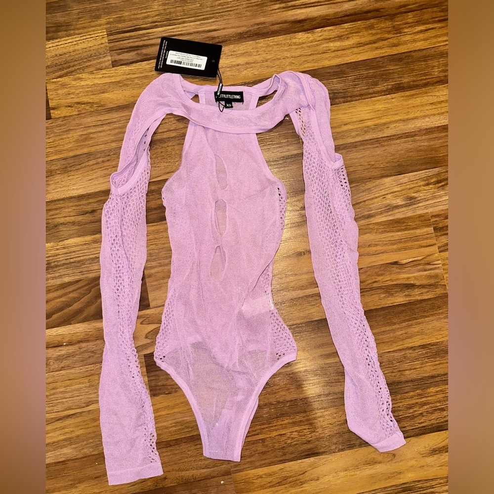 PrettyLittleThing Purple Ribbed Knit Bodysuit